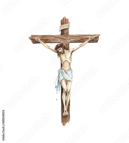 Jesus Christ suffering on the cross showing deep pain and sacrifice a religious watercolor depiction