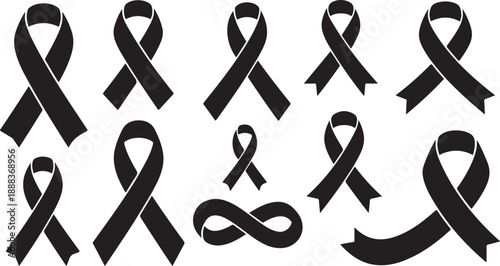 Black awareness ribbons on white background symbolism and support