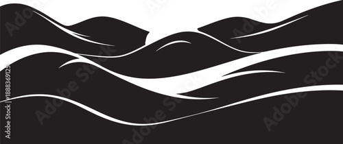 Minimalist Black and White Abstract Wavy Landscape Illustration Design