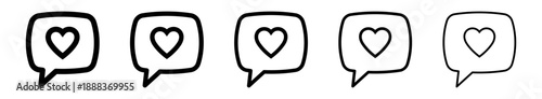 Minimal line icon set of a speech bubble with a heart inside — symbolizing messages of love or romantic texting.