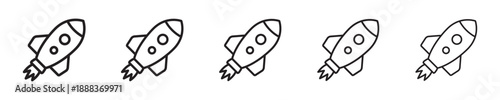 Rocket Line Icon Set for Startup Launch, Business Growth and Innovation Design