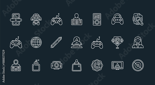 Collection of icons representing technology entertainment and communication