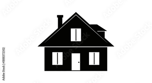 A simple house illustration with a chimney and windows stands alone