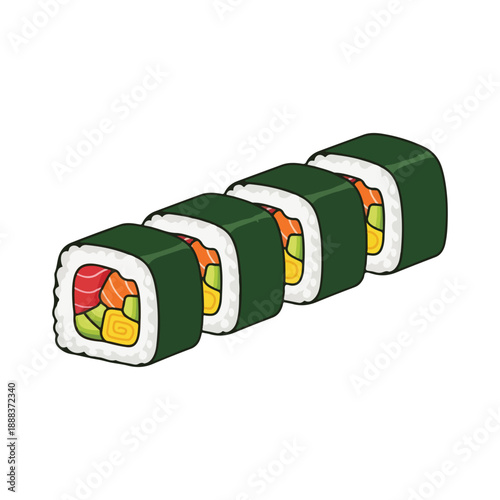 Japanese Sushi Rolls Vector Illustration Food Art