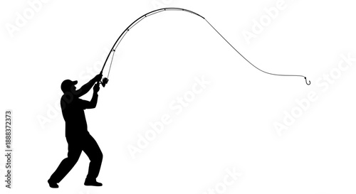 Man casting fishing rod in water with dynamic motion and strong effort