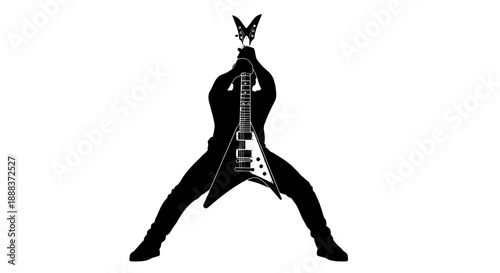 Man playing electric guitar with rabbit ears standing in wide stance illustration