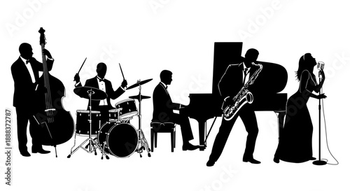 Jazz musicians performing together with instruments on stage