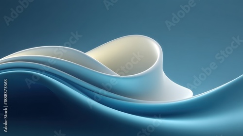 Abstract smooth curves in soft blue and white tones creating a serene and calming wave-like design suitable for backgrounds or modern art compositions