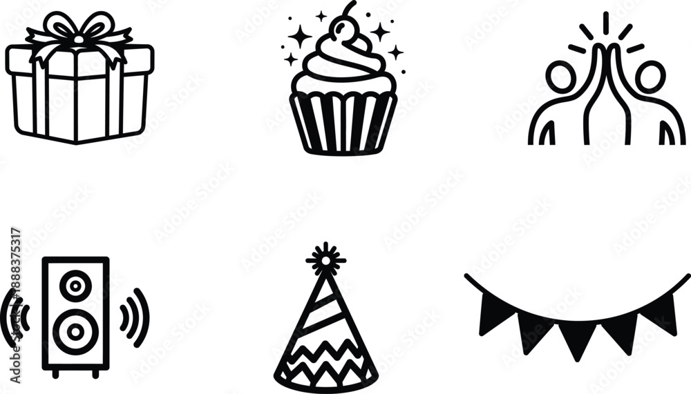 Fototapeta premium black and white line icons for celebration and party various objects