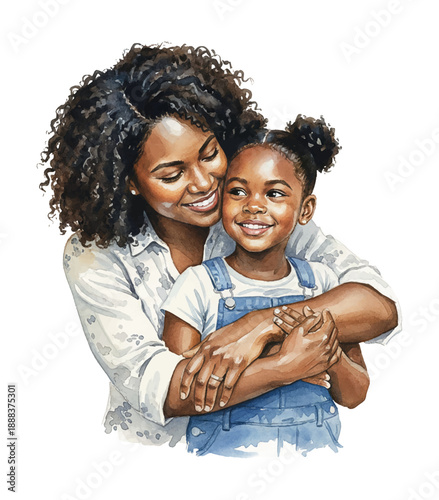 African American mother embracing her daughter with a joyful smile expressing love and happiness