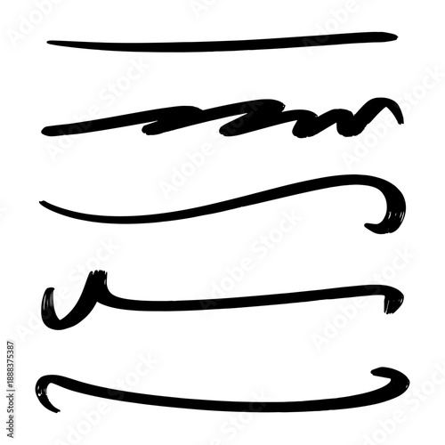 Black brush stroke underline set hand drawn ink swoosh elements