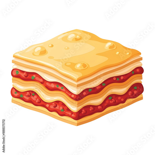 A delicious square slice of layered lasagna with rich tomato sauce and cheese, perfect for a hearty meal