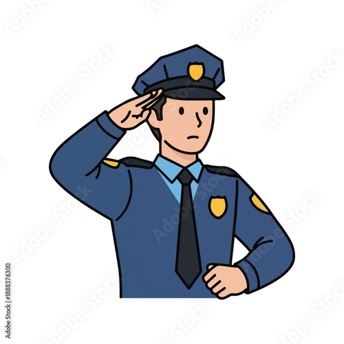 Police Officer Saluting Cartoon Illustration