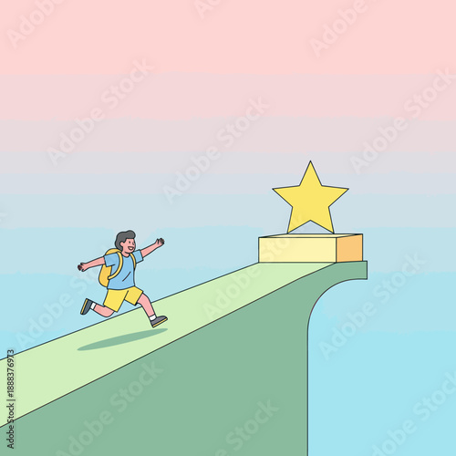 Illustration of a person running towards a star.