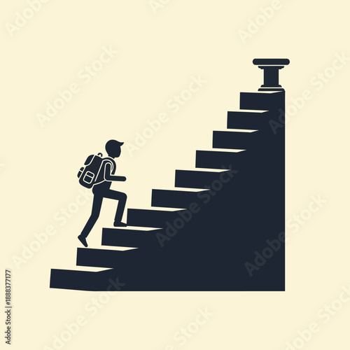 Man Climbing Stairs with Backpack.