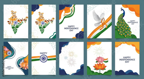 These Independence Day posters blend national symbols tricolor colors and modern design to inspire unity pride history and collective identity