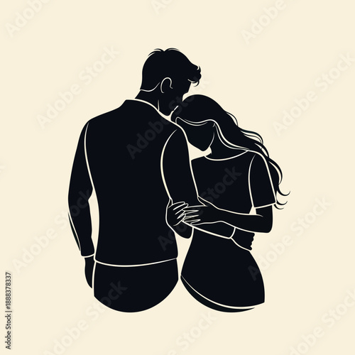 Couple Embracing Silhouette Illustration.