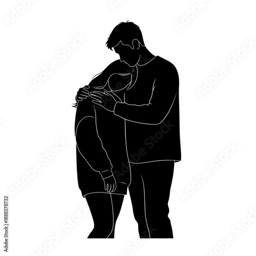 Man Comforting Woman in Distress Silhouette.