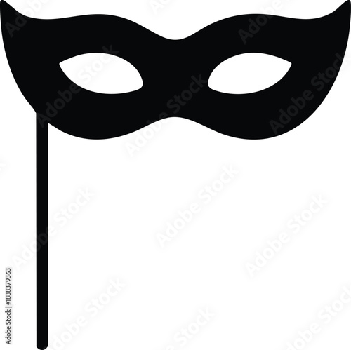 Black Masquerade Mask Silhouette on a Stick, vector, illustration, silhouette.