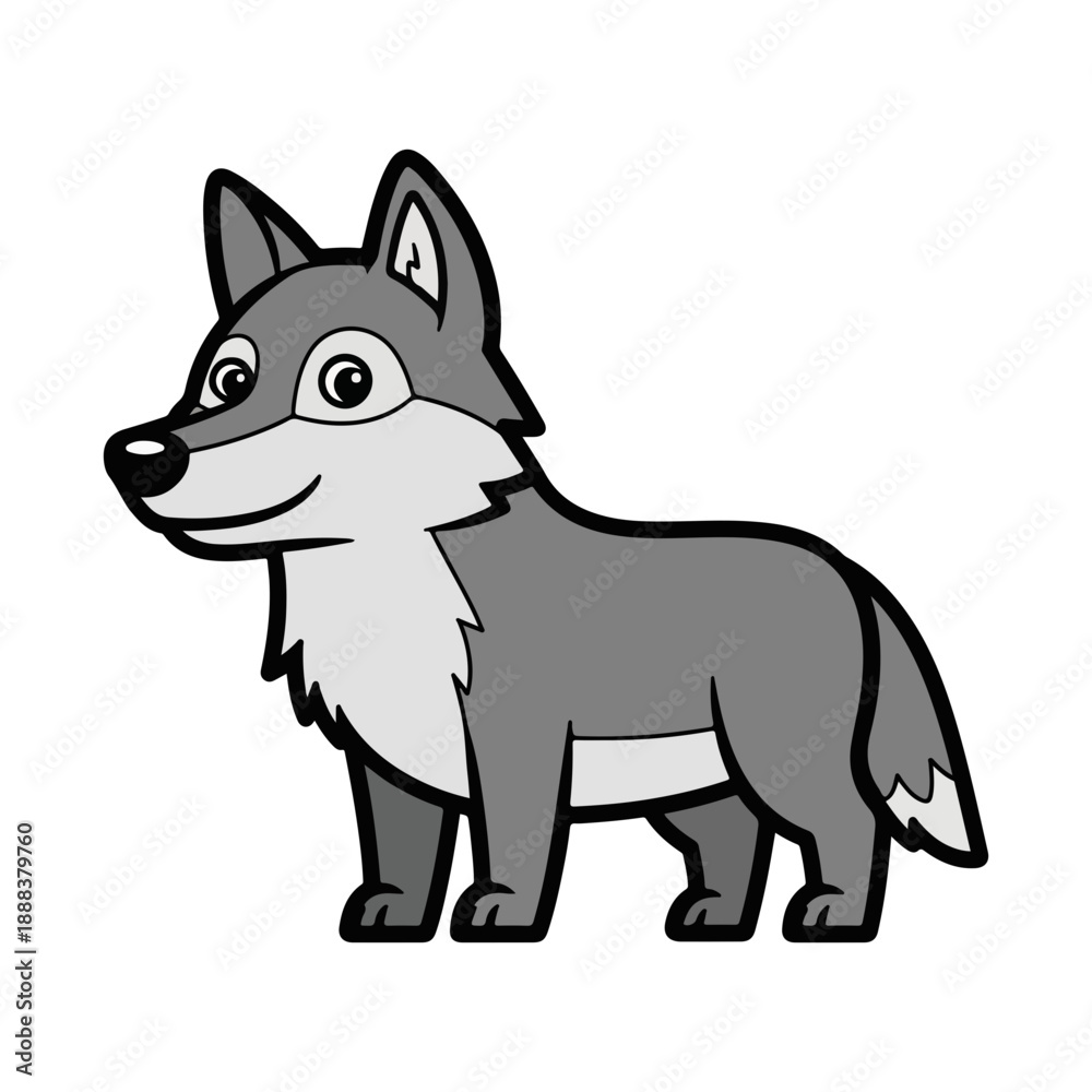 Fototapeta premium Cartoon gray wolf character standing