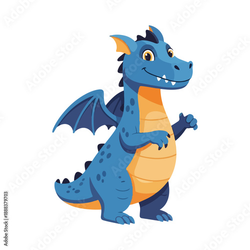 Cute Blue Cartoon Dragon Character Standing Happy