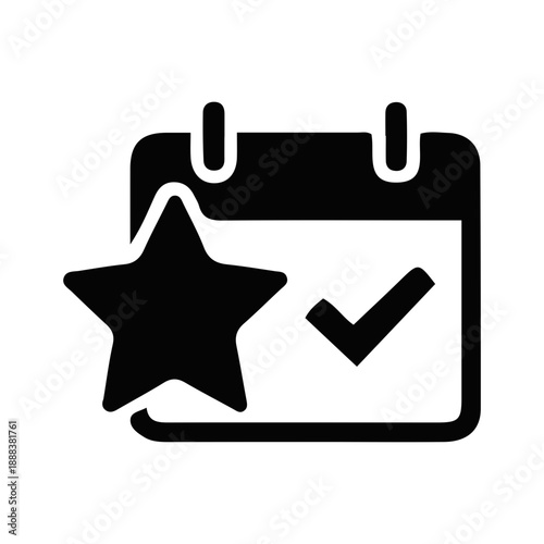 Key Calendar Event Icon Illustrating a Starred Date with a Checkmark, Symbolizing Important Milestones, Favorite Schedules, or Achieved Planning