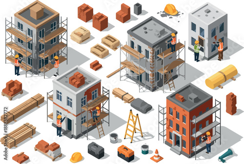 Isometric Construction Set Builders, Materials, and Buildings