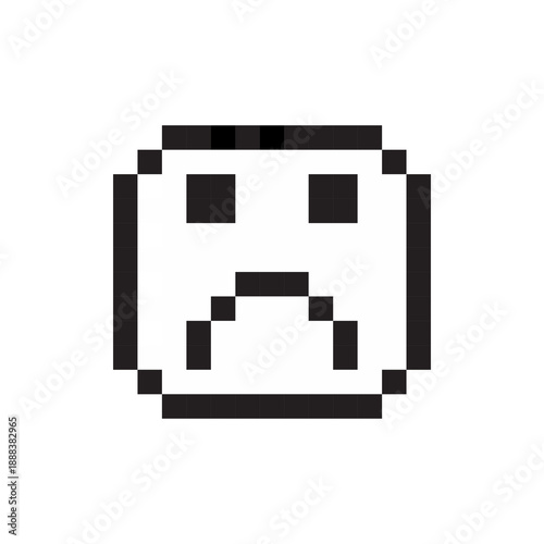 Square Sad Face Pixel Art Icon Isolated on White background