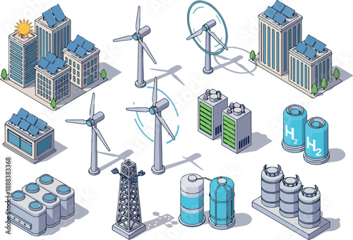 Renewable Energy Infrastructure Isometric Illustration of Sustainable Power Sources