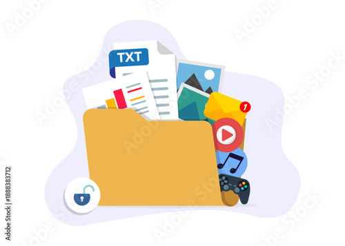 Secure Digital Folder with Multimedia File Types Stock Illustration