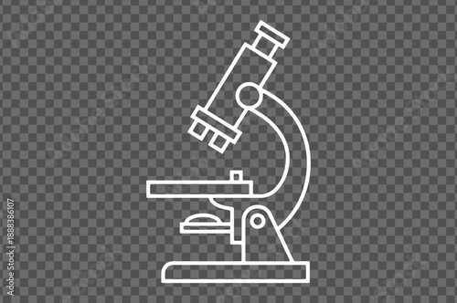 A minimalist white outline of a scientific microscope on a transparent background.