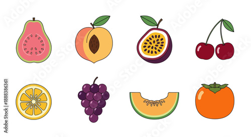 Colorful fruit assortment isolated on white background for design elements