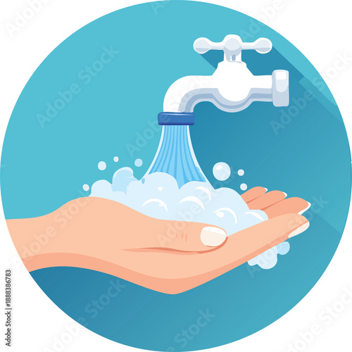 Hand washing icon, clean flat vector, hygiene healthcare symbol, isolated on white background
