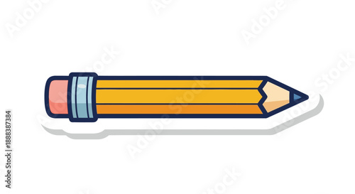 Illustration of a classic yellow wooden pencil with a pink eraser and blue metal ferrule on a