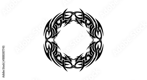 Intricate Tribal Circular Tattoo Design with Symmetrical Black Patterns for Body Art