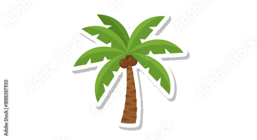 Illustration of a tropical palm tree with lush green leaves and a sturdy brown trunk