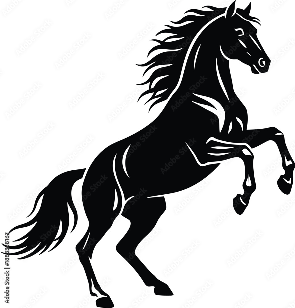 Obraz premium Black silhouette of a rearing horse in dynamic motion silhouette