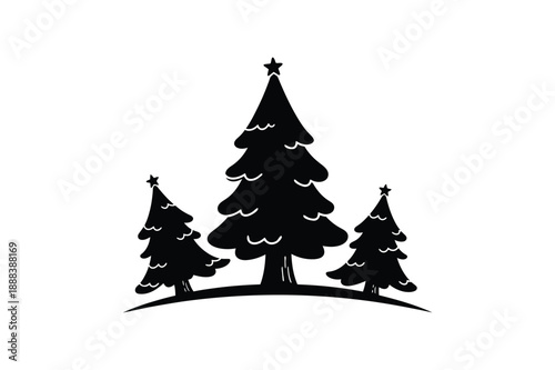Christmas tree silhouette with three trees and star