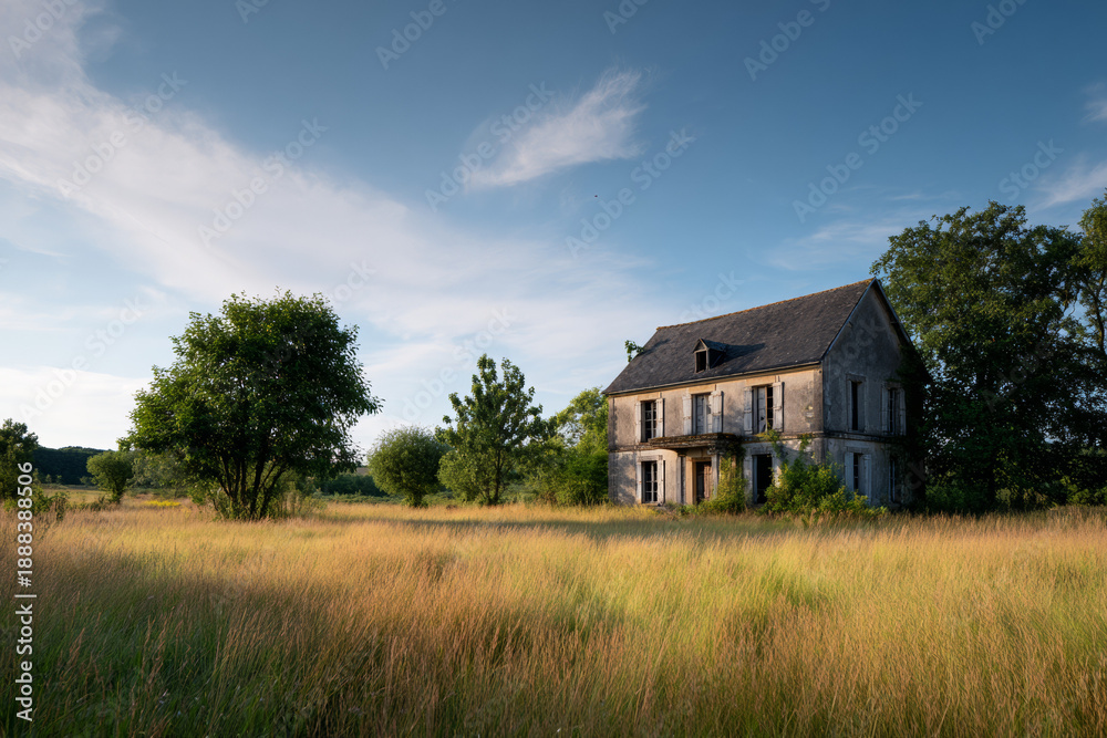 custom made wallpaper toronto digitalAbandoned countryside house in tall grass with dramatic natural light for rural real estate and storytelling concepts