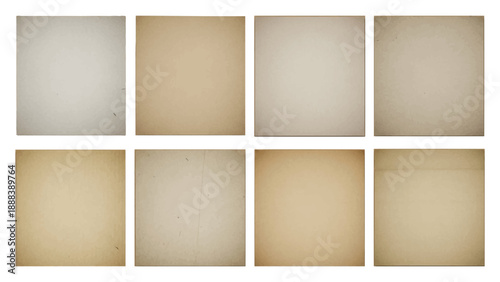 Aged brown parchment paper collection with square frames and antique textures vector illustration.