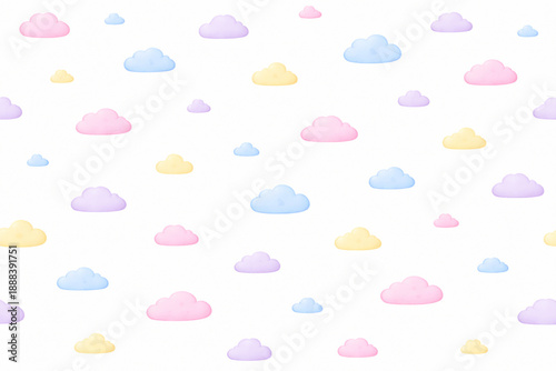 Seamless pastel watercolor cloud pattern on warm white background