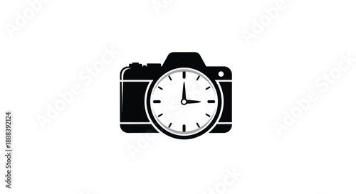 Camera with Clock Icon Symbolizing Time Photography.
