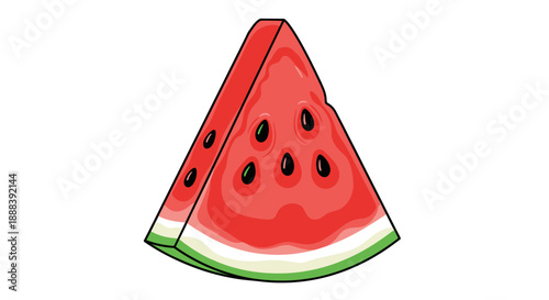 Illustration of a Watermelon Slice with Seeds and Green Rind on a White Background