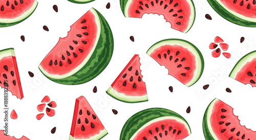 Watermelon slices with seeds and rinds on a white background for summer refreshment