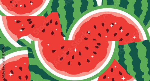 Vibrant Watermelon Pattern with Juicy Red Flesh and Dark Seeds for Summertime Designs