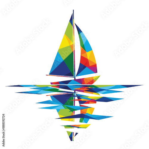Colorful Abstract Sailboat Reflection on Water.