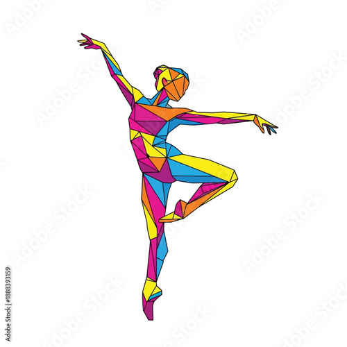 Colorful Geometric Ballet Dancer in Dynamic Pose.