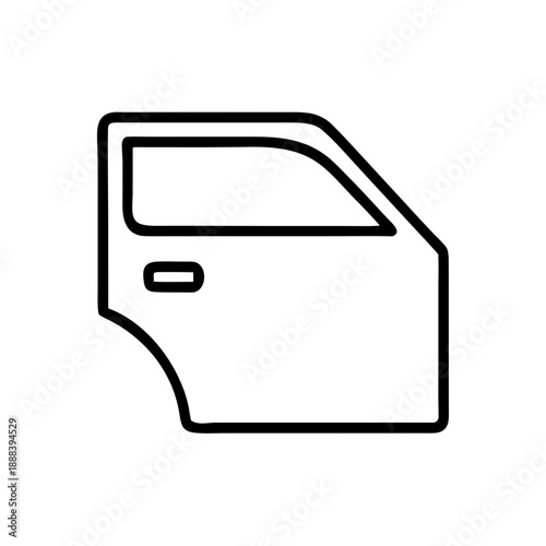 A black-and-white minimalist line icon representing a car door, featuring a simplified silhouette with a window frame and handle.
