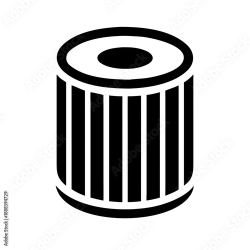 Black oil filter icon, transparent background, isolated. Ideal for auto service websites, mechanic blogs, and DIY car repair guides regarding engine oil changes and vehicle maintenance.