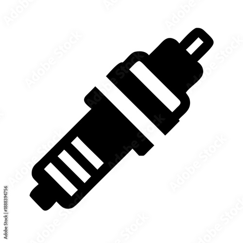 Black spark plug icon on transparent background, isolated. Suitable for automotive parts stores, mechanic blogs, and DIY repair websites for engine tuning and vehicle maintenance topics.